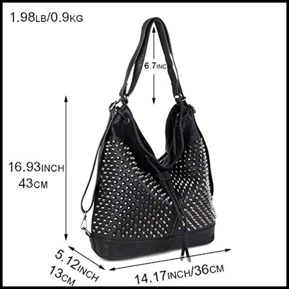 Oversized Studded Bucket Bag Vegan Leather Punk Rock Convertible Backpack main image 4